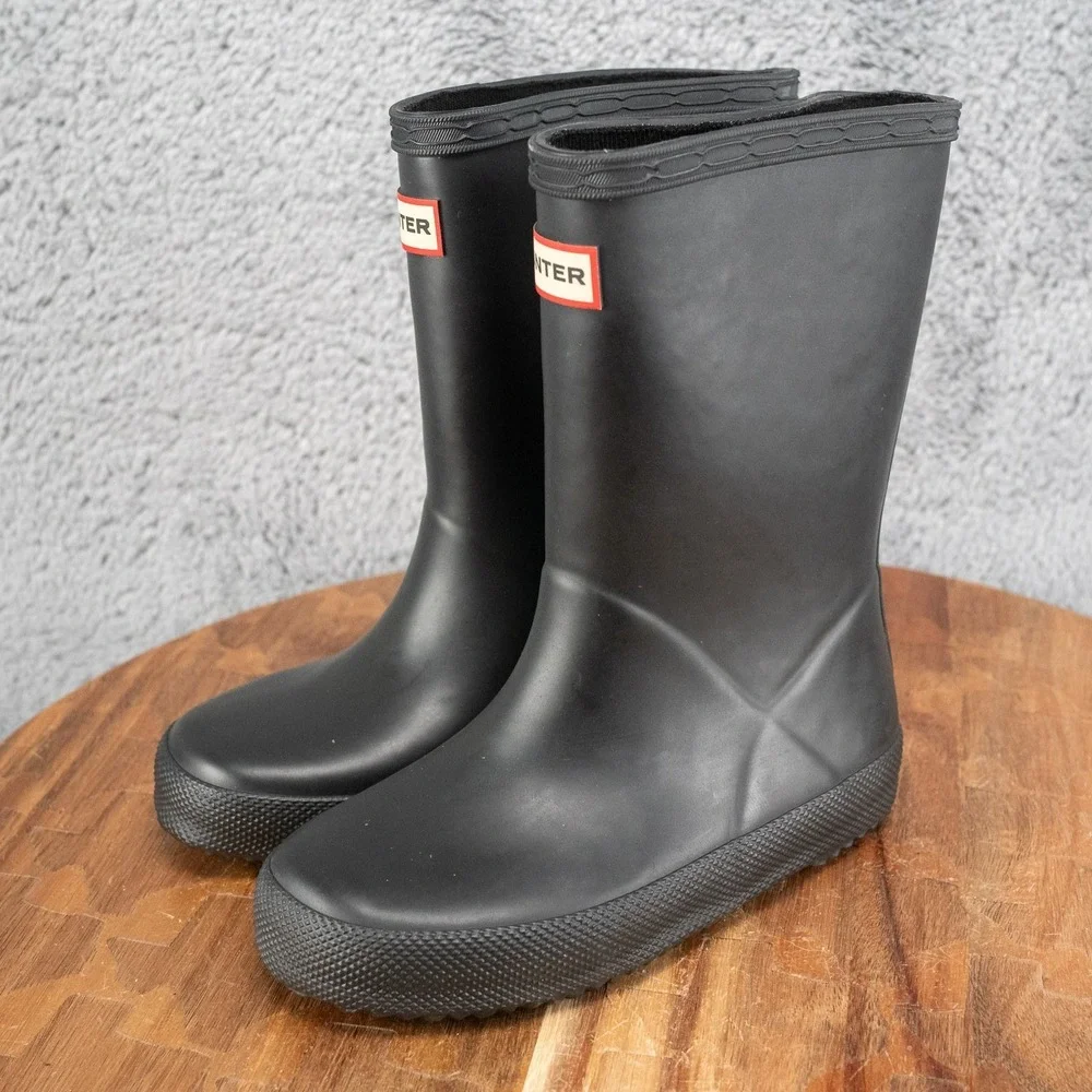 Hunter Kids First Classic‎ Rain Boots Matte Black Waterproof Rubber Size 10B/11G